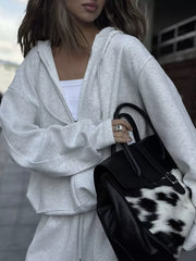 Pink Oversized Zip-up Hoodie And Wide-leg Pants Set