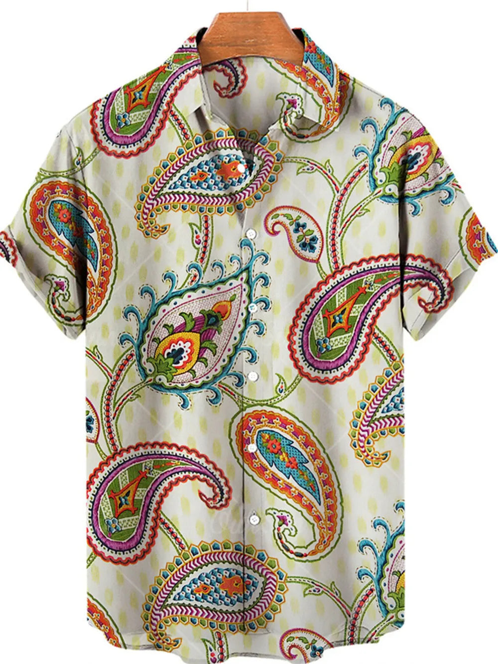White Men's Plus Size Printed Button Up Short Sleeve Shirt