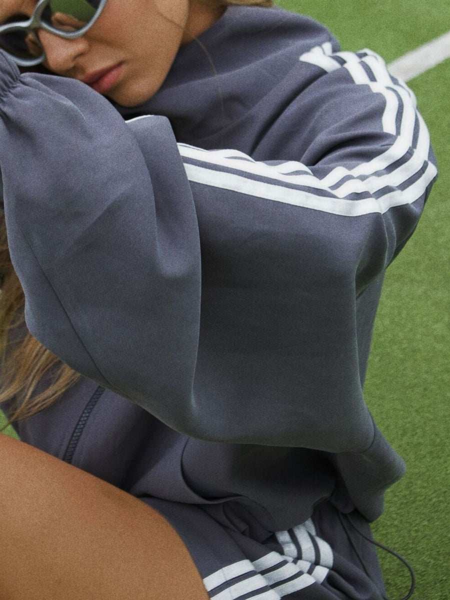athleisure track jacket in Grey with mock neck