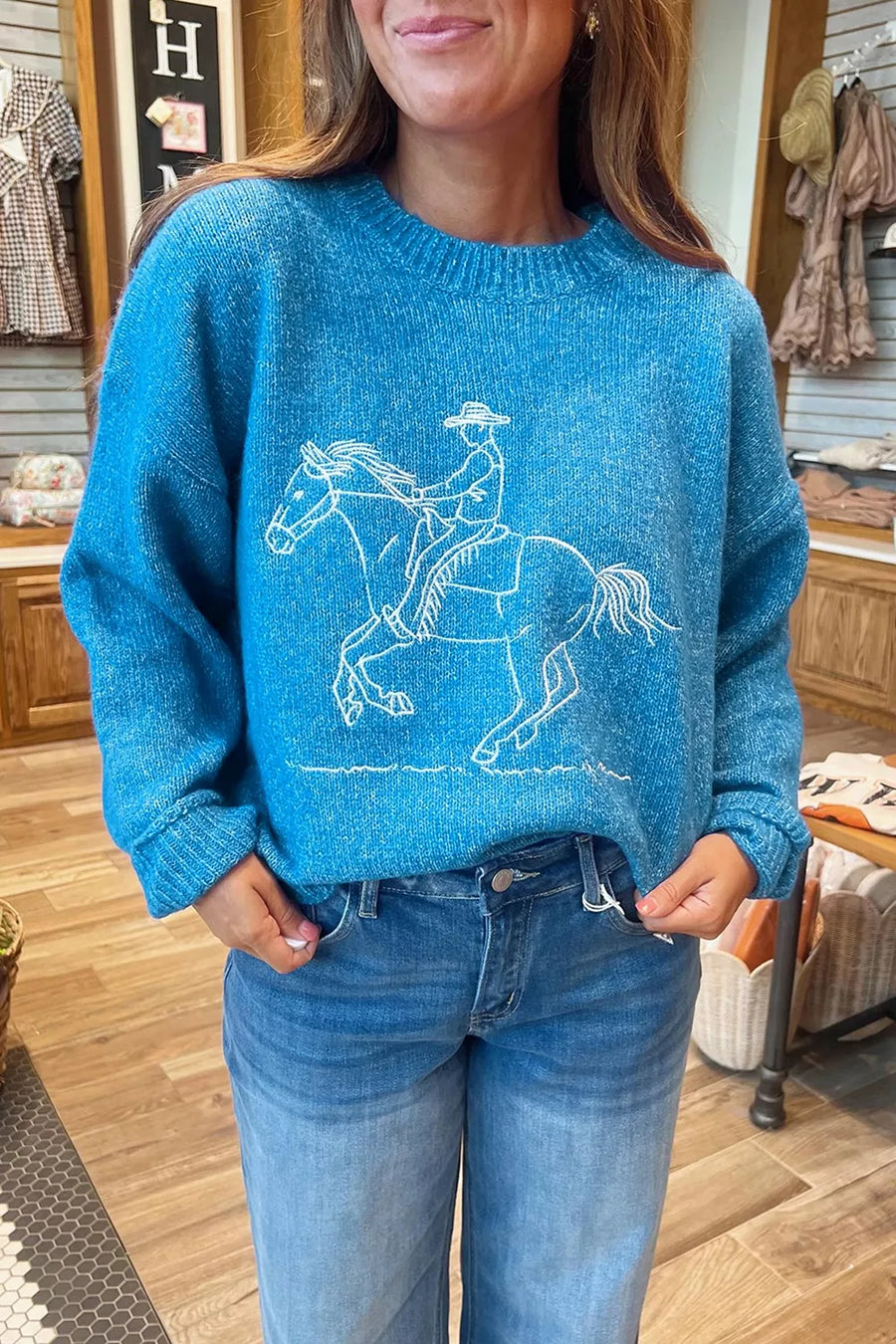 Western Embroidery Drop Shoulder Sweater option 5