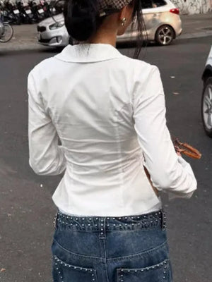 blouse in white with tied and cropped