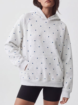 heather gray pullover hoodie with polka dot and hooded