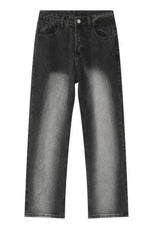 Faded wash baggy jeans in dark denim with a relaxed fit and straight leg.