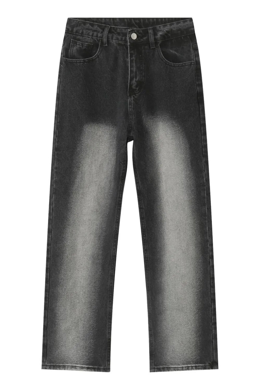 Faded wash baggy jeans in dark denim with a relaxed fit and straight leg.