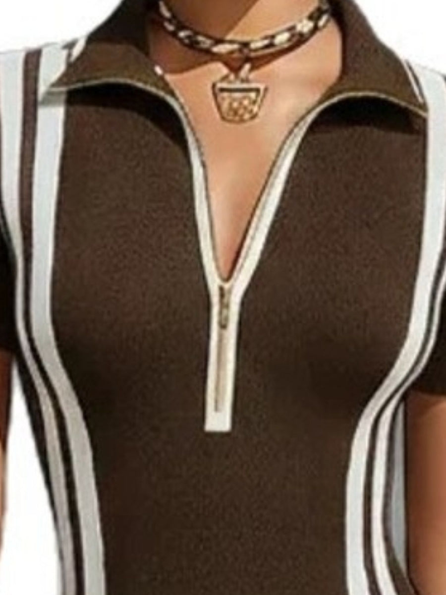 white midi dress with zipper and short sleeve