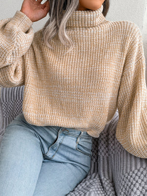 turtleneck sweater in white with waffle-knit and waist-length
