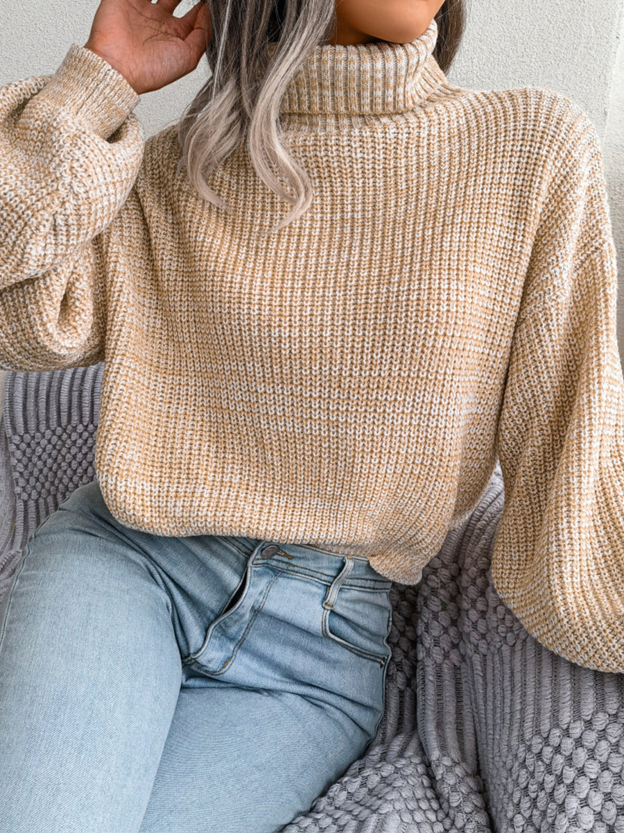 turtleneck sweater in white with waffle-knit and waist-length