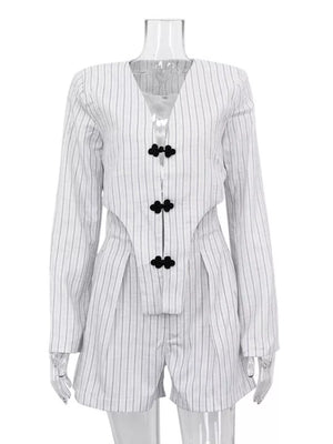 Pinstripe Cropped Blazer And Pleated Shorts Set option 6