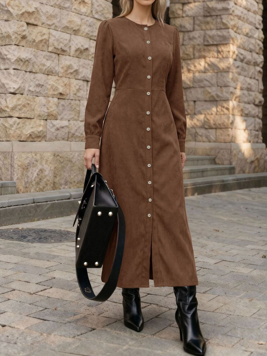 100% polyester Care instructions: Machine wash cold maxi dress in chocolate brown with A-line silhouette