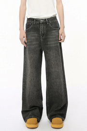 Faded wash dark palazzo jeans for him with a relaxed fit and wide leg.