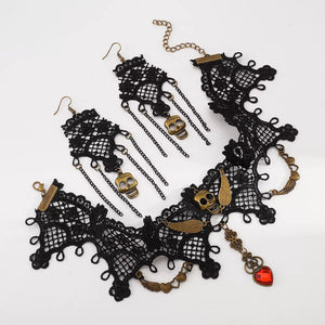 necklace featuring skull motif in antique gold with Iron,Rhinestone,lace Care instructions: Avoid wearing during exercise