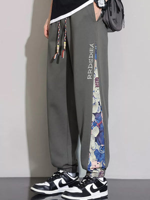 Dark Navy Men's Plus Size Bear Print Sweatpants