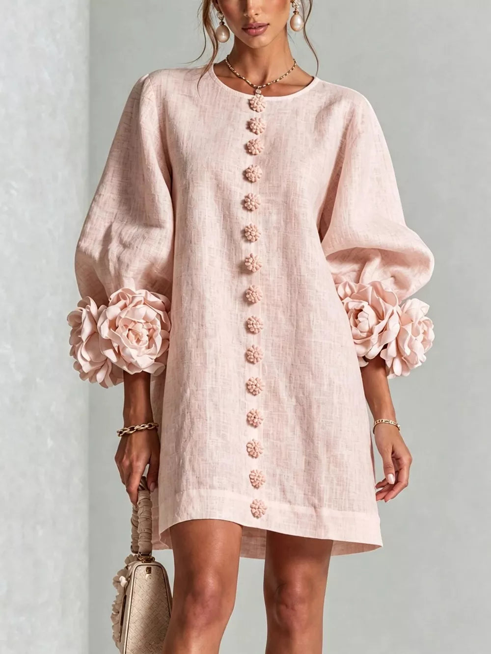 mini dress in blush pink featuring applique and relaxed fit