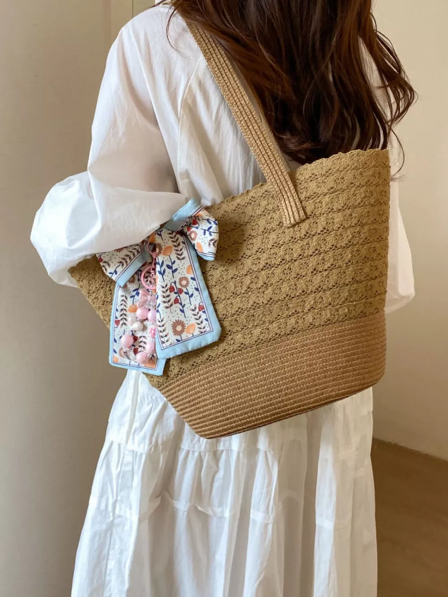 Brown with Straw Woven Shoulder Bag
