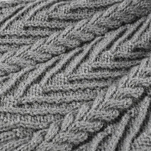 Gray chevron knit beanie with cable knit detail