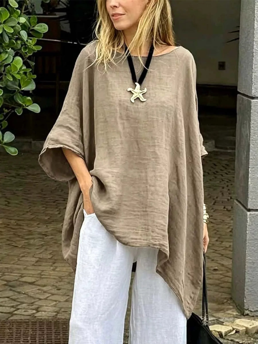 Navy Blue Full Size Loose Fit Asymmetrical Hem Top
