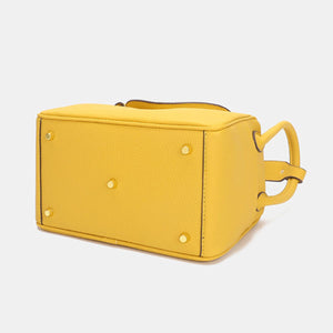 Textured PU Leather Handbag Tote Bag in Yellow with top handles