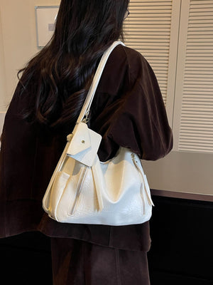 PU Leather Imported Size &amp shoulder bag in cream with slouchy silhouette
