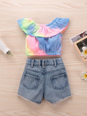 Children's Tie-dye Ruffle Crop Top & Shorts Set option 10