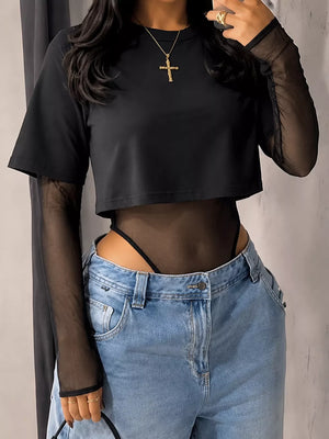 black bodysuit with full-length and pullover