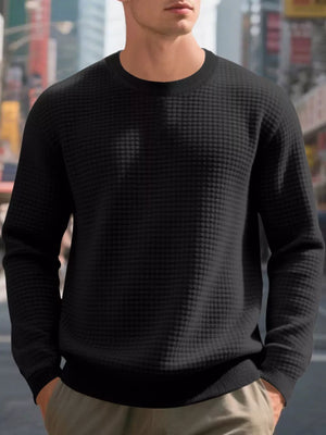 Dark Gray sweatshirt featuring thermal and waffle-knit