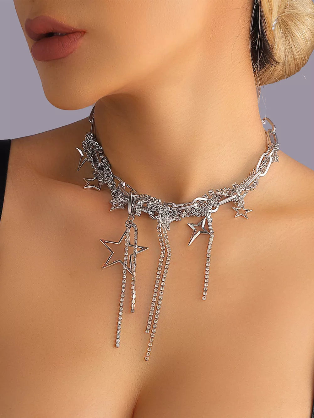 Chunky Chain Star Tassel Necklace Alloy Silver in Silver