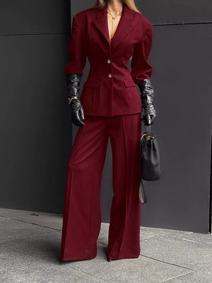 Black Single-breasted Blazer And Wide-leg Pants Set