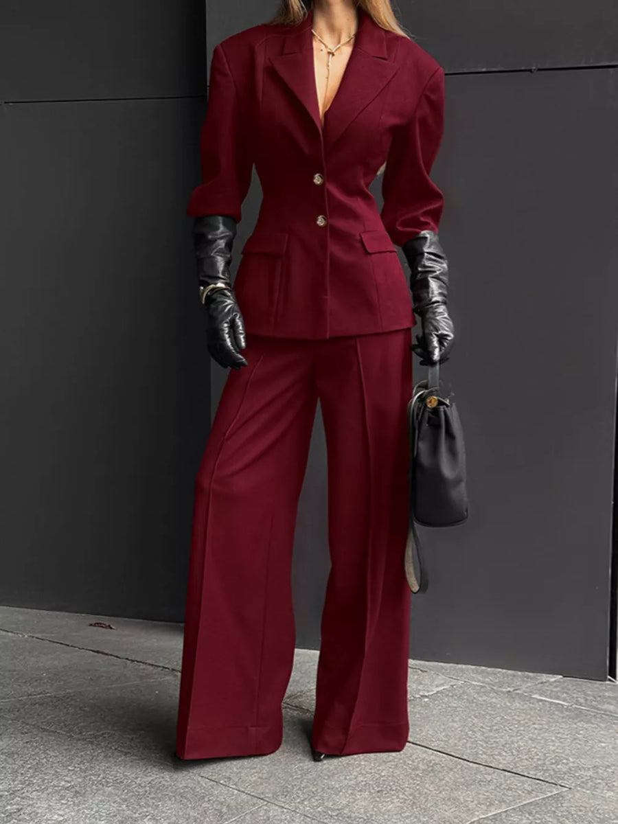 Black Single-breasted Blazer And Wide-leg Pants Set