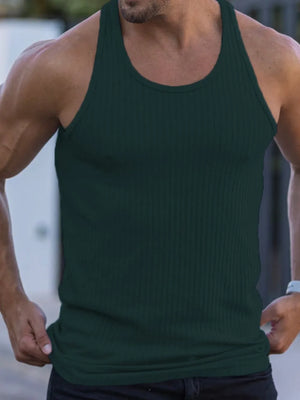 Ribbed muscle tank top in Black Forest, sculpted fit, crew neck, sleeveless