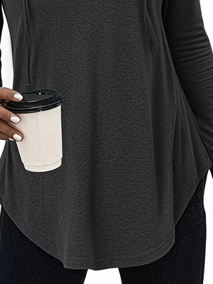 Full Size Drawstring Long Sleeve Hooded Top Plus Size in Black with drawstring