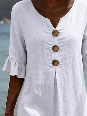 Sky Blue Button Decor Ruffle Sleeve Midi Dress Plus Size