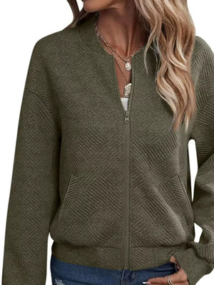 Yellow-Green bomber jacket featuring ribbed and geometric