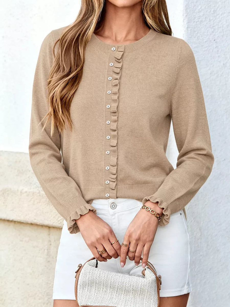cardigan in camel featuring buttoned and regular fit