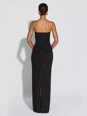 Black fitted maxi dress with strapless