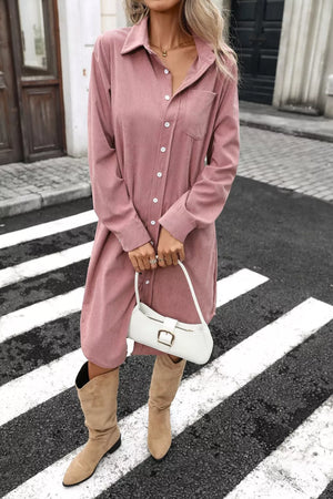 shirt dress in Brown with buttoned and below-knee