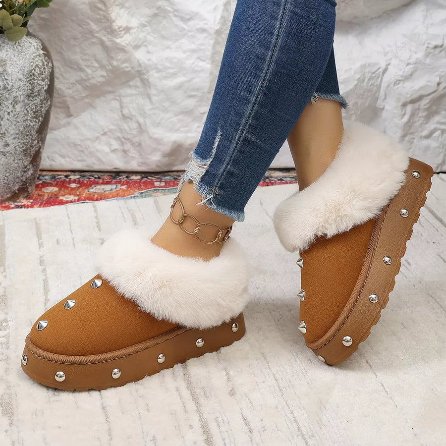 camel boots with ankle-length and slip-on