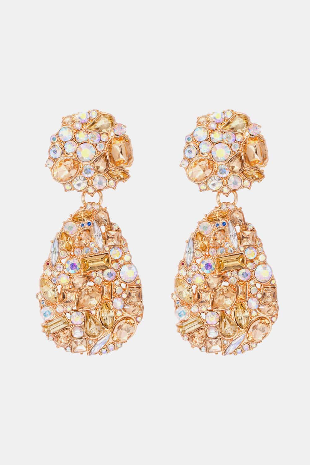 Gemstone cluster drop earrings in apricot with alloy and acrylic details.