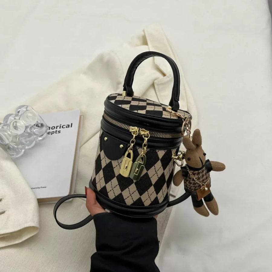 Blush Pink Diamond Pattern Bucket Crossbody Bag