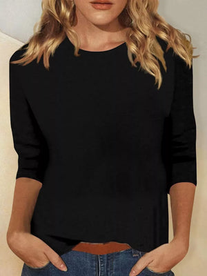 Khaki Solid Color Round Neck T-shirt
