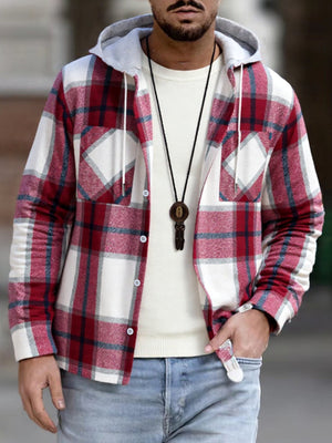 Blue shacket with hip-length and button-front
