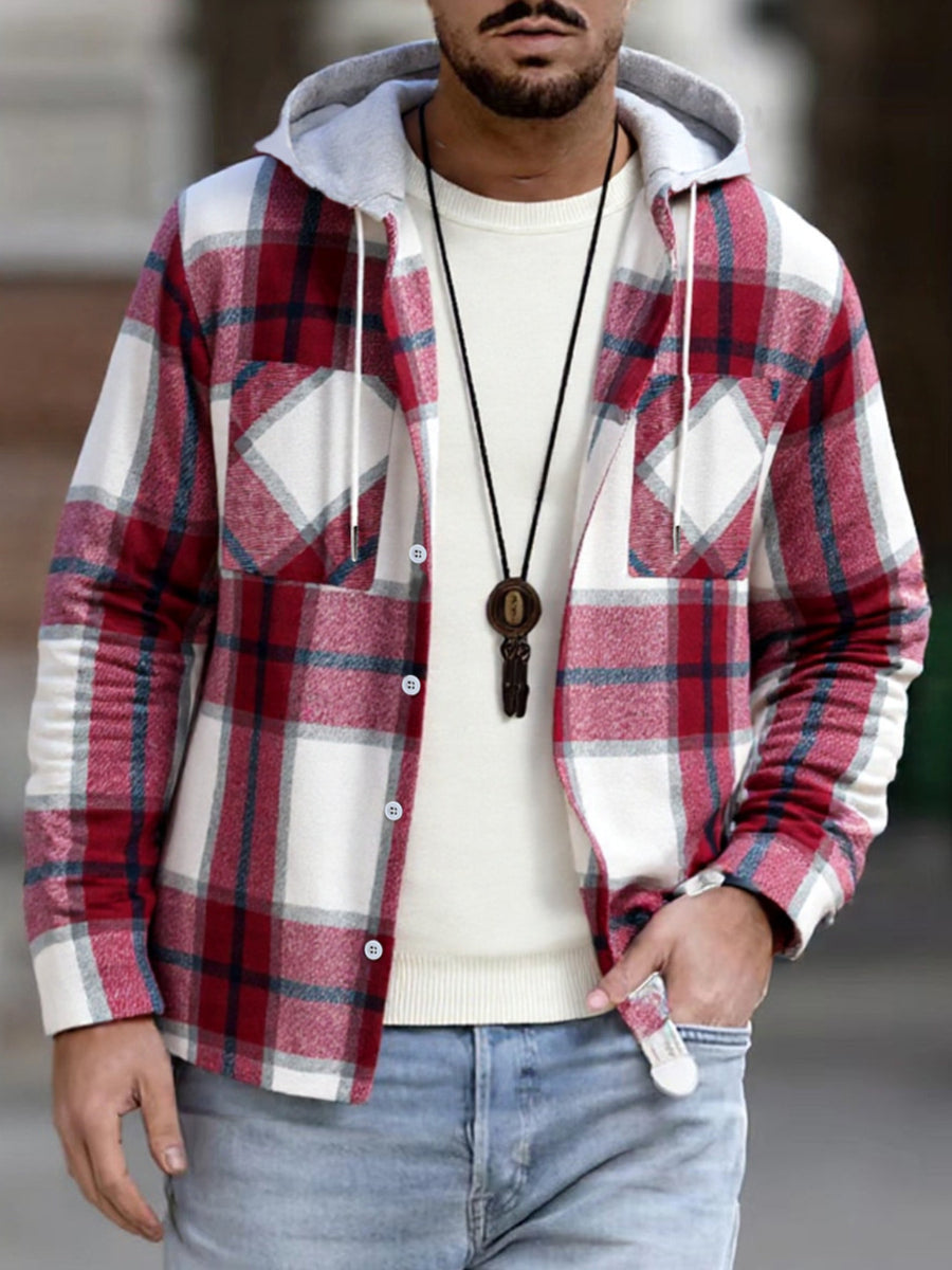 Blue shacket with hip-length and button-front