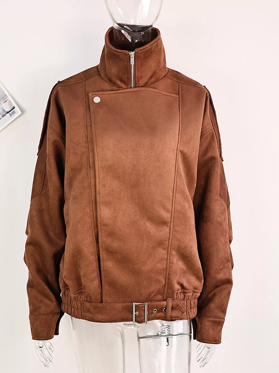 edgy moto jacket in Brown with collared