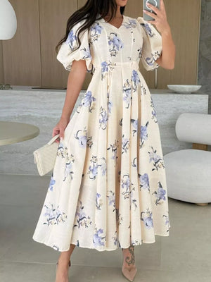 Tan V-neck Midi Dress