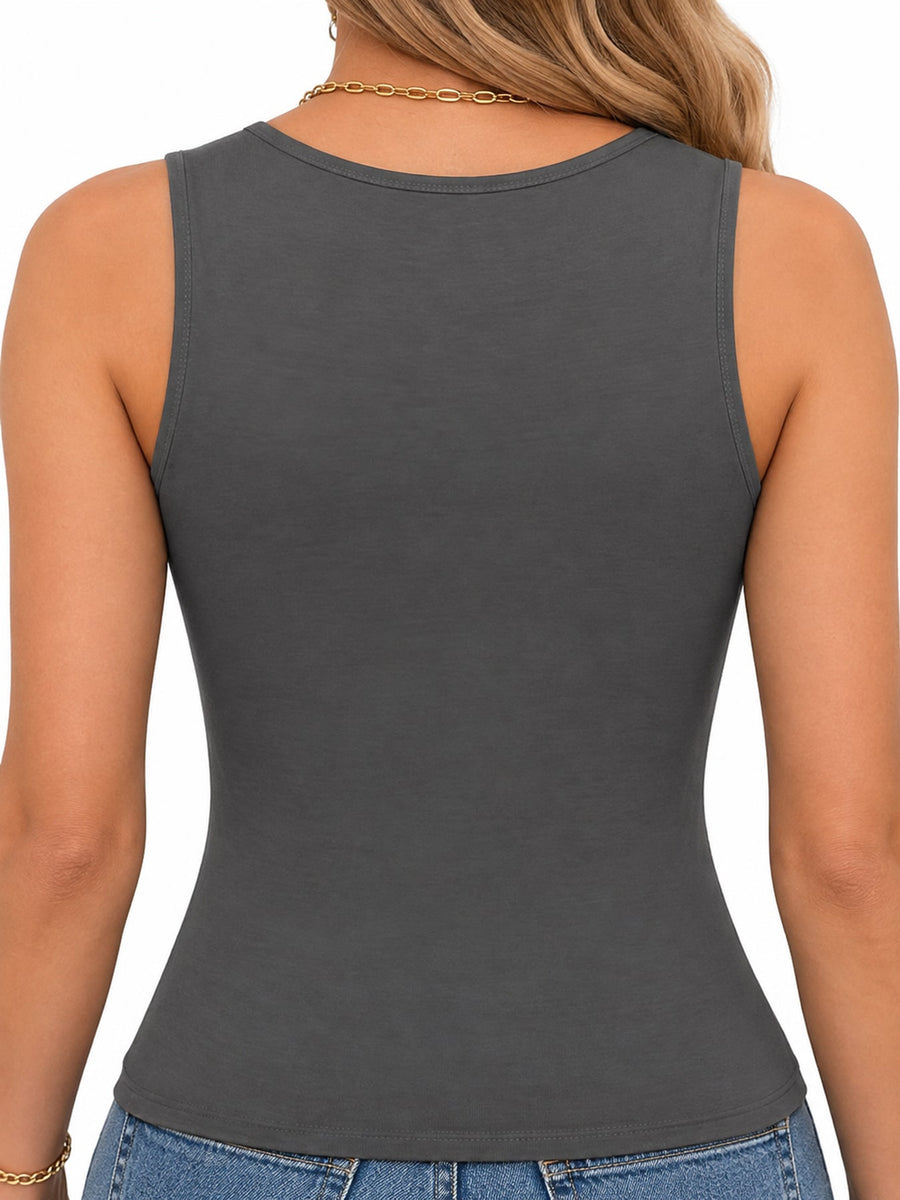 Dark Gray slim tank top with square neck
