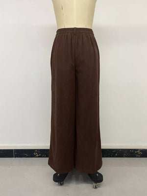 wide-leg pants in dark brown