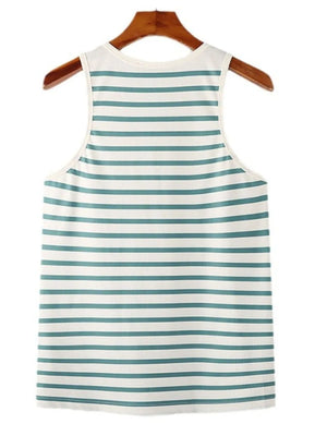 Air Force Blue breton stripe tank top with harness detail.