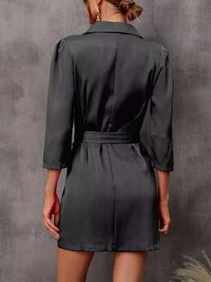 Double-breasted Blazer Mini Dress With Belt in Black with buttoned