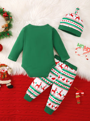 pajama set in white with christmas-print and long sleeve