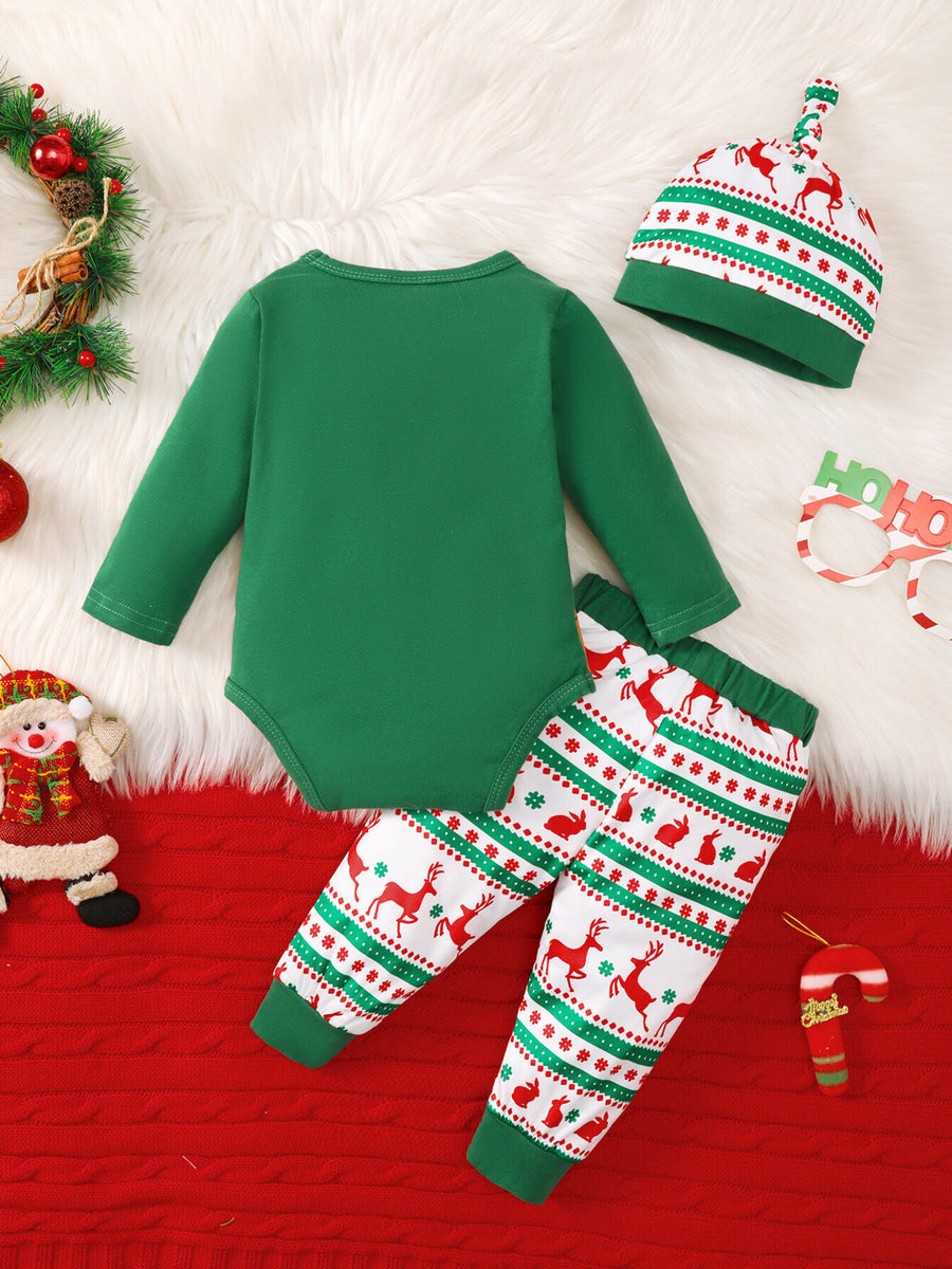 pajama set in white with christmas-print and long sleeve