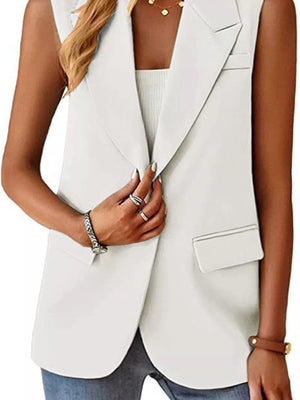 Navy Blue vest with hip-length and button-front